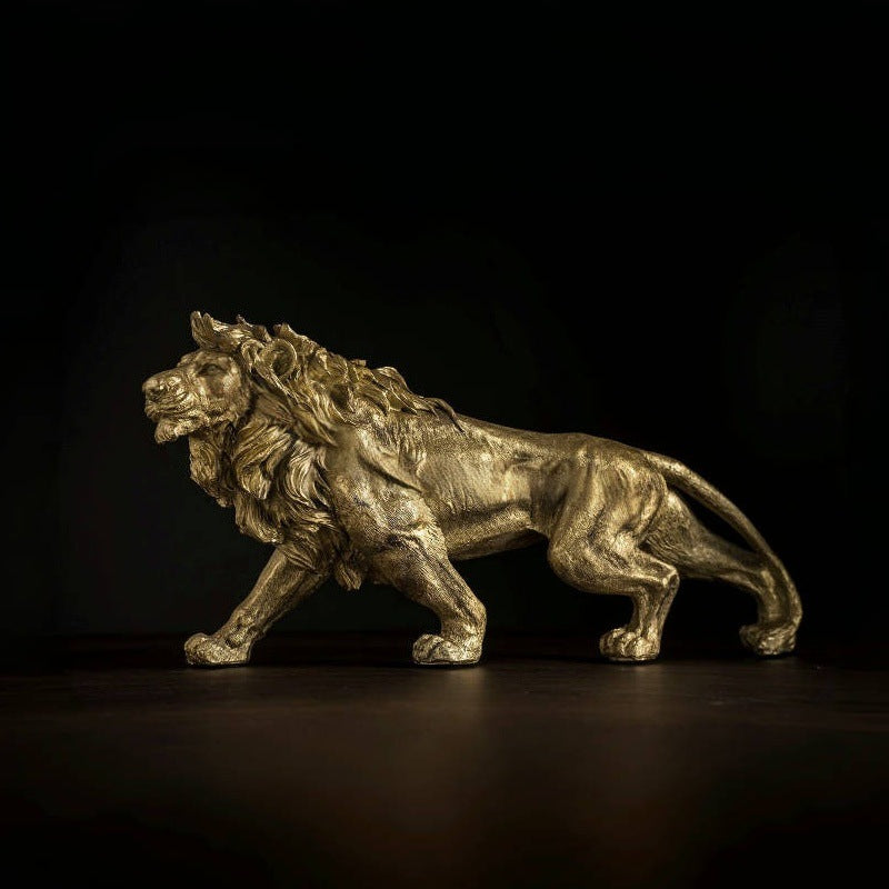 Gold Lion Statue Resin Sculpture for Home and Office Decor
