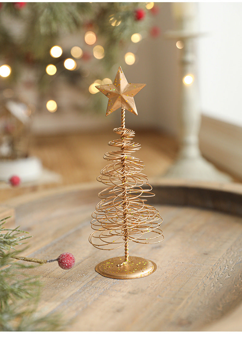 Gold Metal Tabletop Christmas Tree with Star Topper