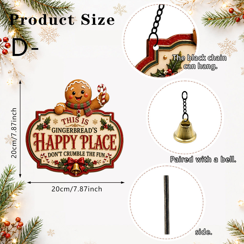 2D Printed Christmas Happy Place Wooden Door Sign Decor