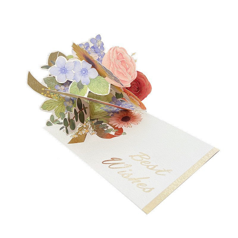 Valentine Greeting Card Half Cover Floral Bouquet Paper Gift