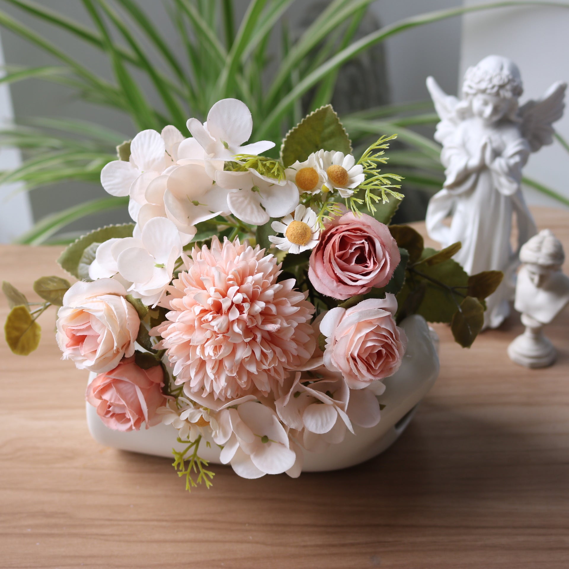 Valentine 7-Stem Faux Autumn Rose Hydrangea Daisy Bouquet
