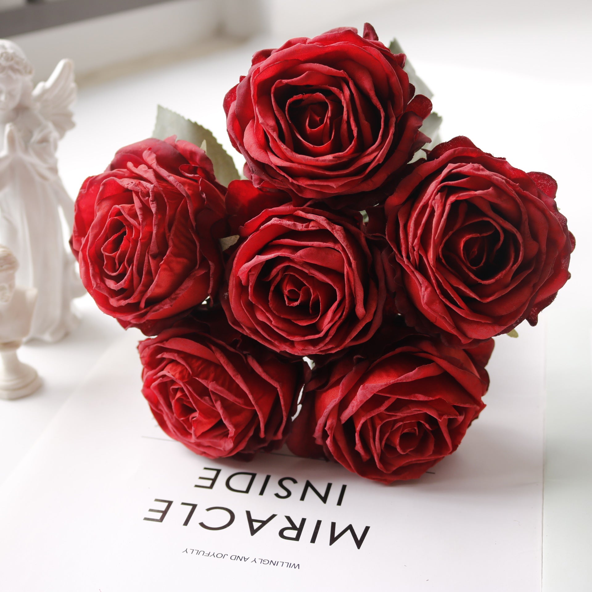 Valentine 6-Head French Burnt Edge Faux Rose Bouquet