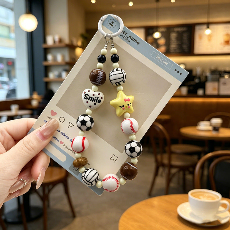 Acrylic Sports Bead Keychain Bag Charm Keyring Pendant