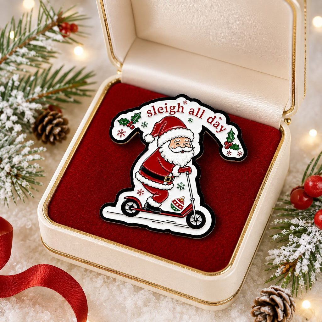 Santa Scooter Enamel Pin Christmas Holiday