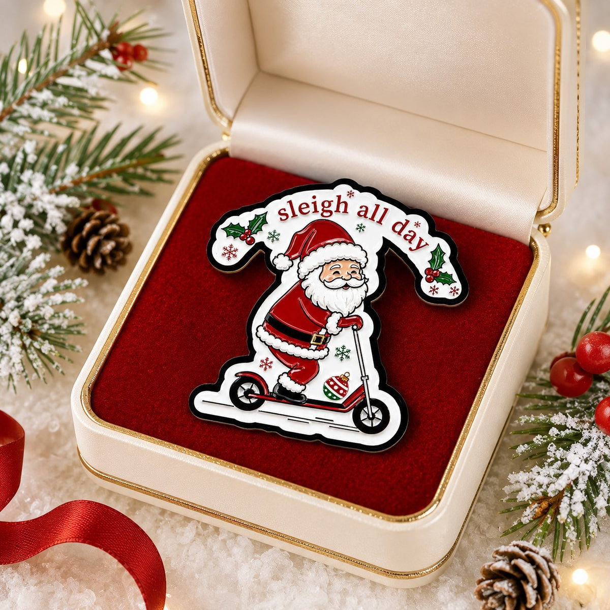Santa Scooter Enamel Pin Christmas Holiday