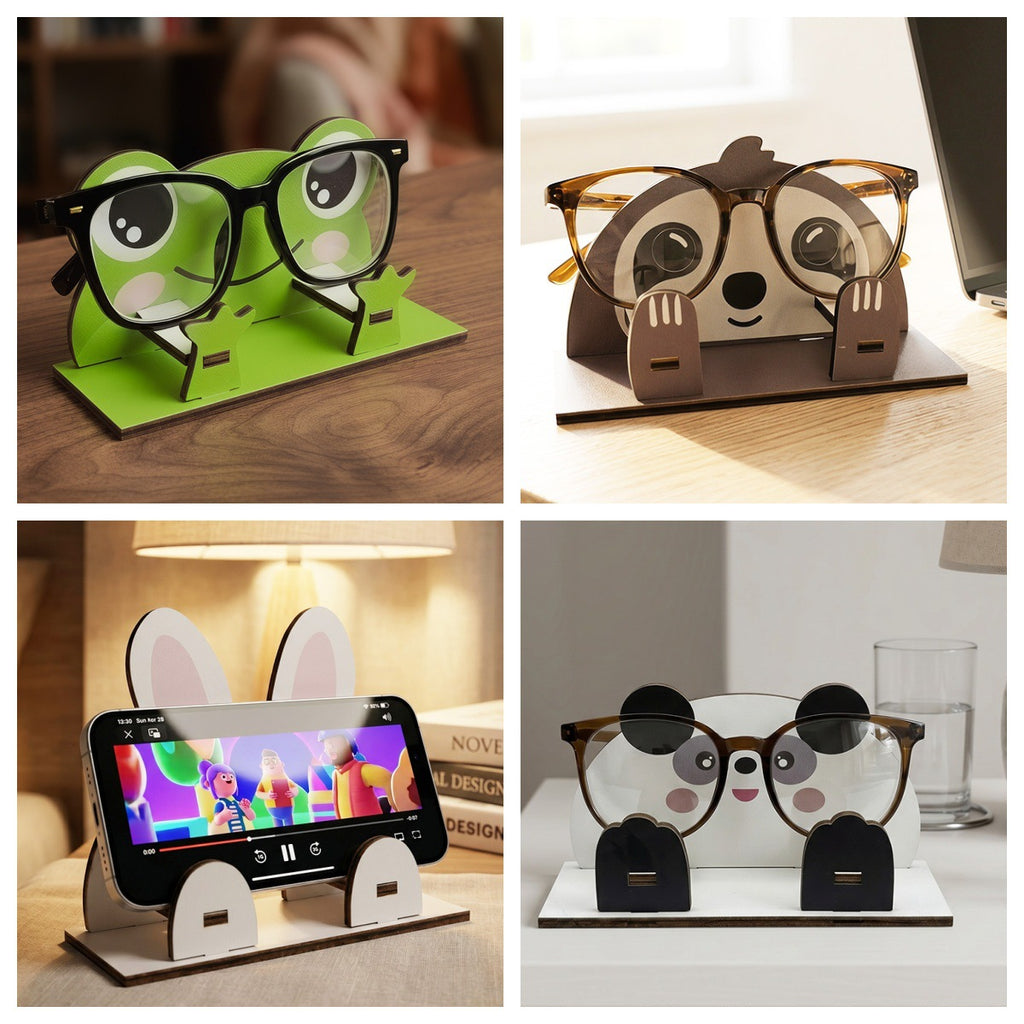 Animal Eyeglasses Stand Wooden Desk Organizer Display Holder