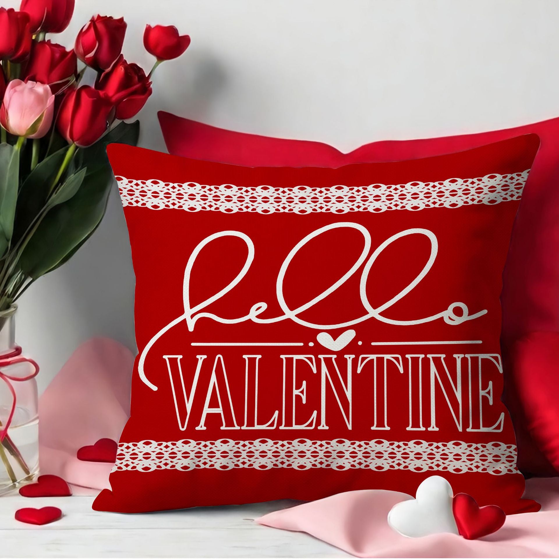Valentine Linen Heart Throw Pillow Cover Romantic Sofa Decor