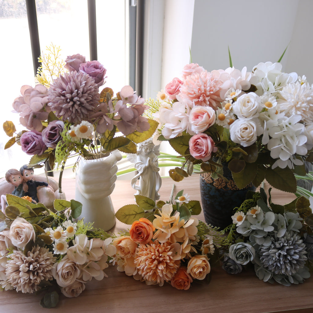 Valentine 7-Stem Faux Autumn Rose Hydrangea Daisy Bouquet