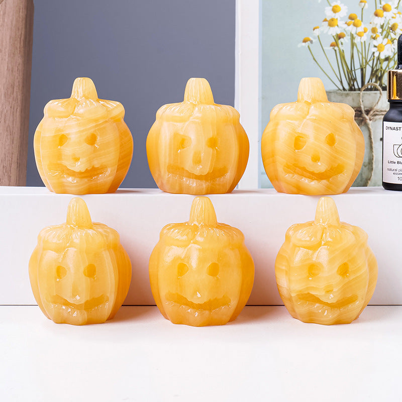 Natural Golden Soapstone Carved Pumpkin Figurine Decor