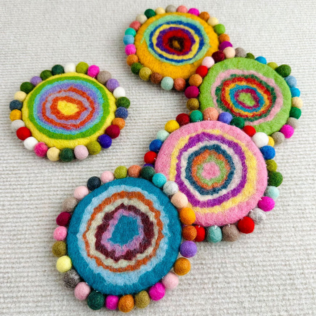 Handmade Felt Coaster Set Wool Dye Round Coasters Hot Pad Table Decor