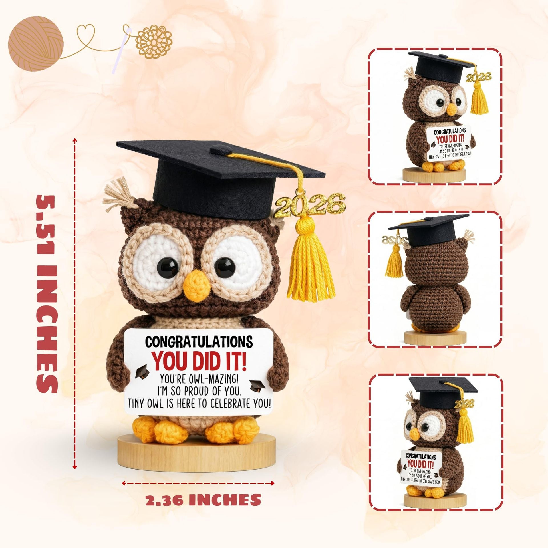 Handmade Crochet Owl Plush Doll Graduation Gift Decor