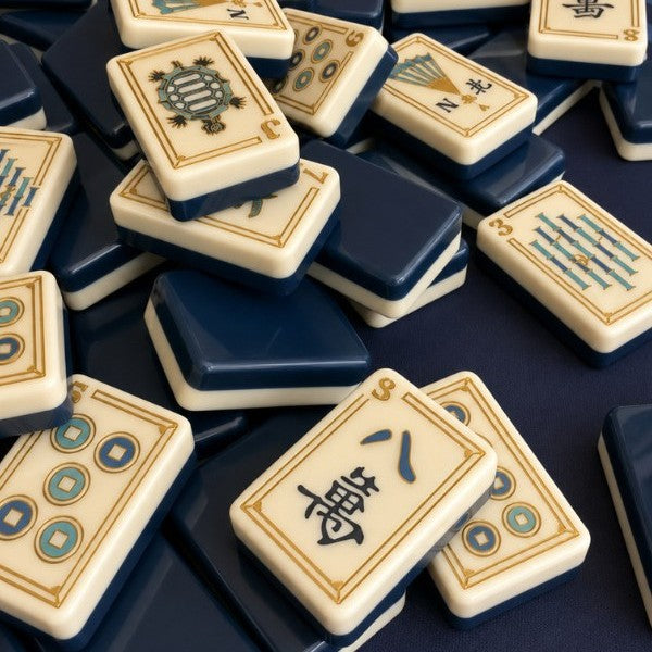 Acrylic Mahjong Set Navy Blue Classic Game Tiles
