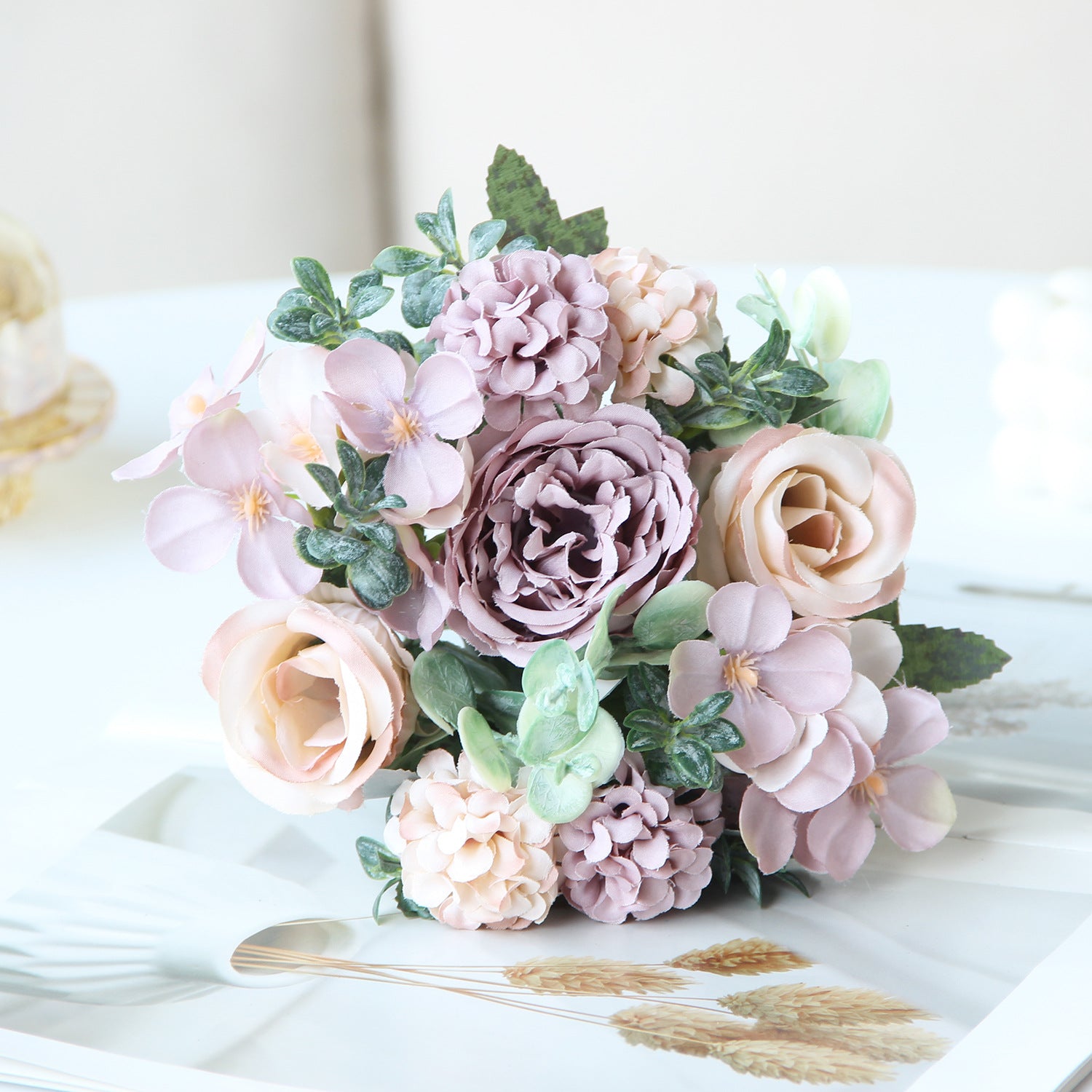 Valentine Faux Rose Hydrangea Peony Bouquet Home Decor