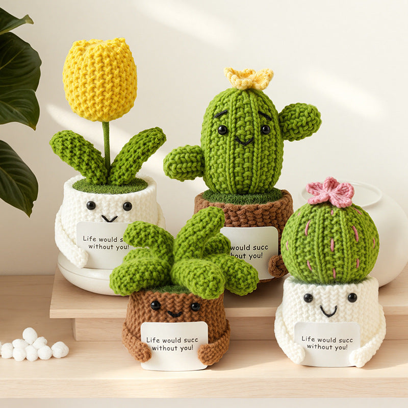 Handmade Crochet Succulent Cactus Mini Potted Plants Decor