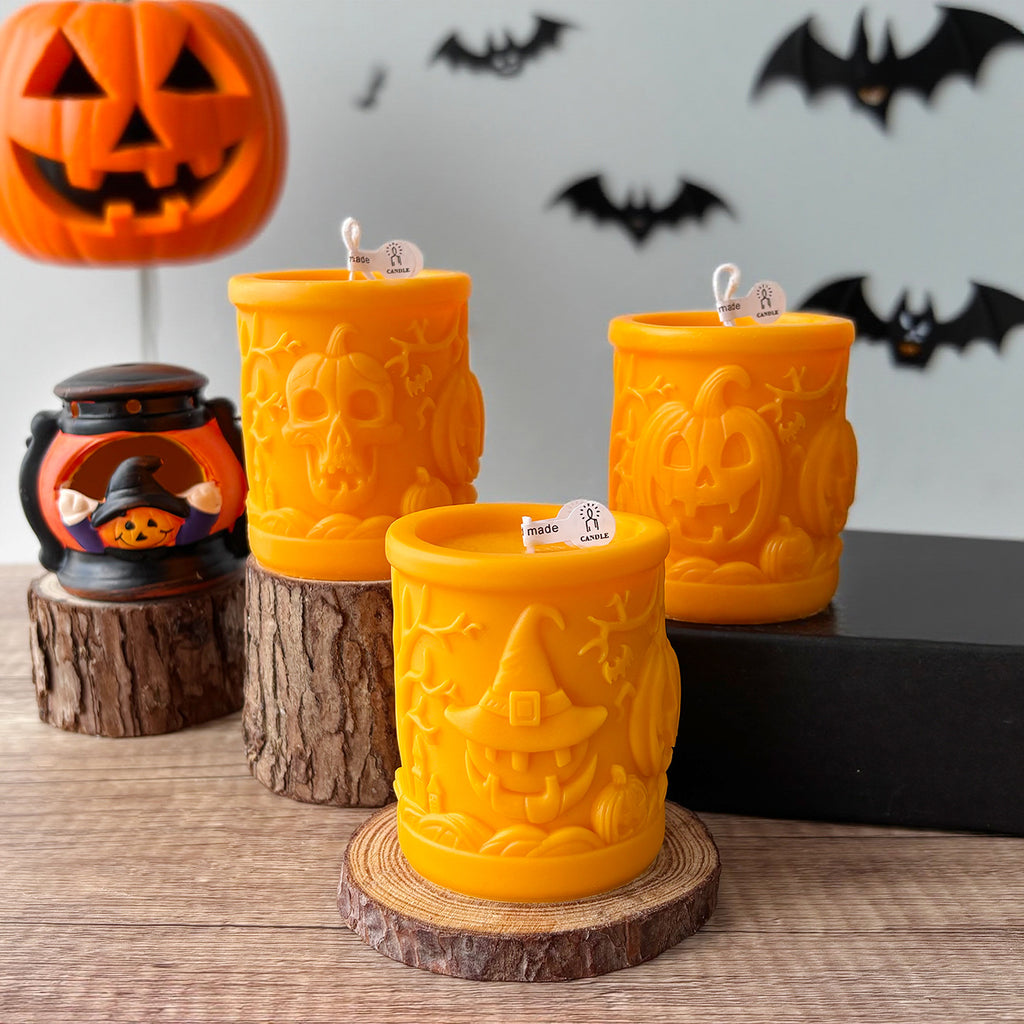 Pumpkin Skull Halloween Candle 3D Embossed Fall Decor