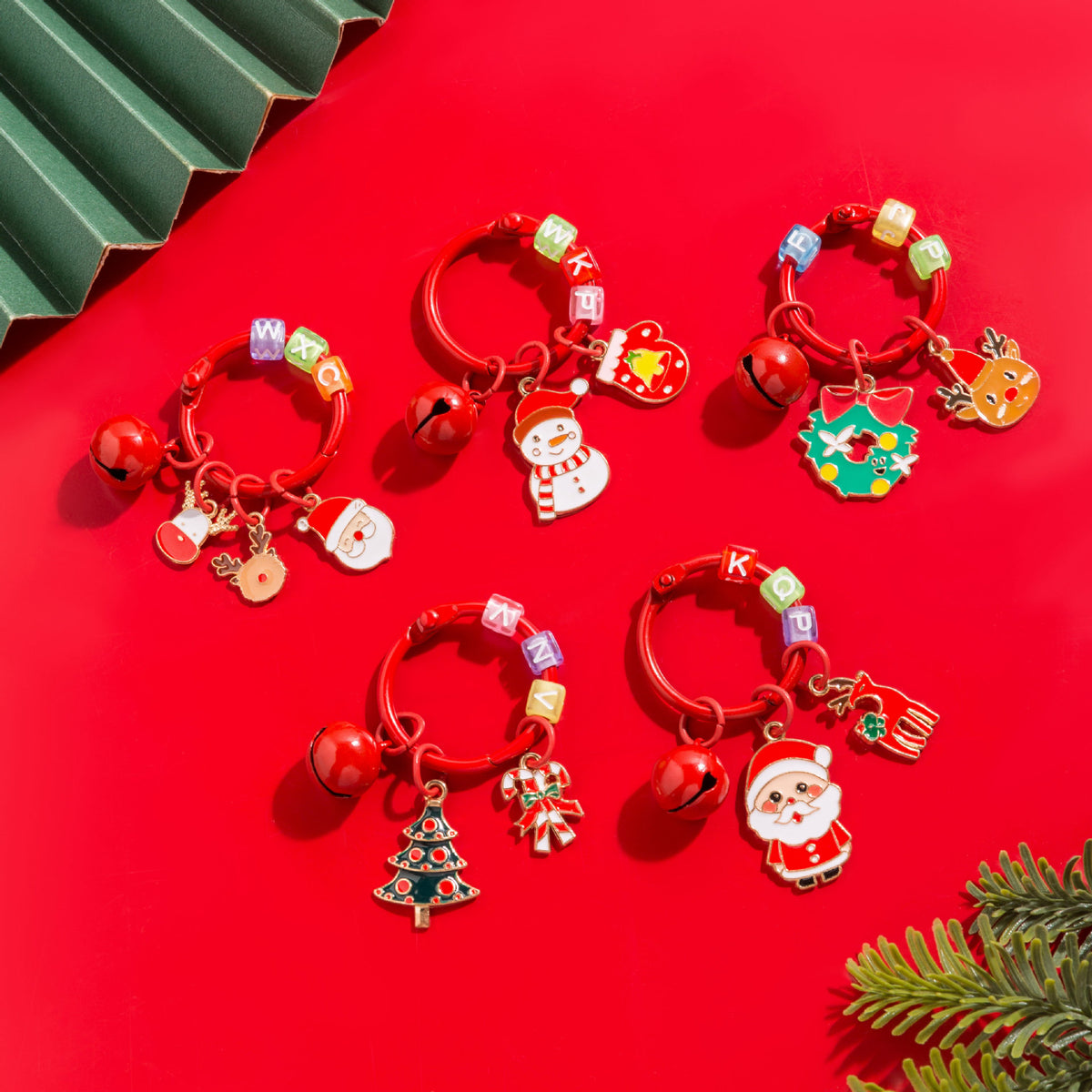 Christmas Santa Snowman Tree Charm Keychain Holiday Accessory