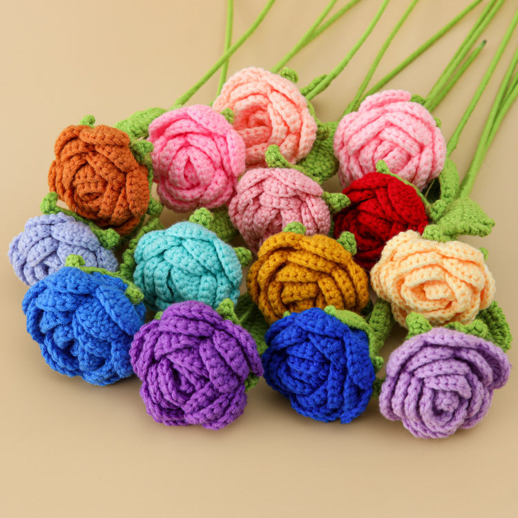 Valentine Crochet Rose Artificial Flower for Home Decor