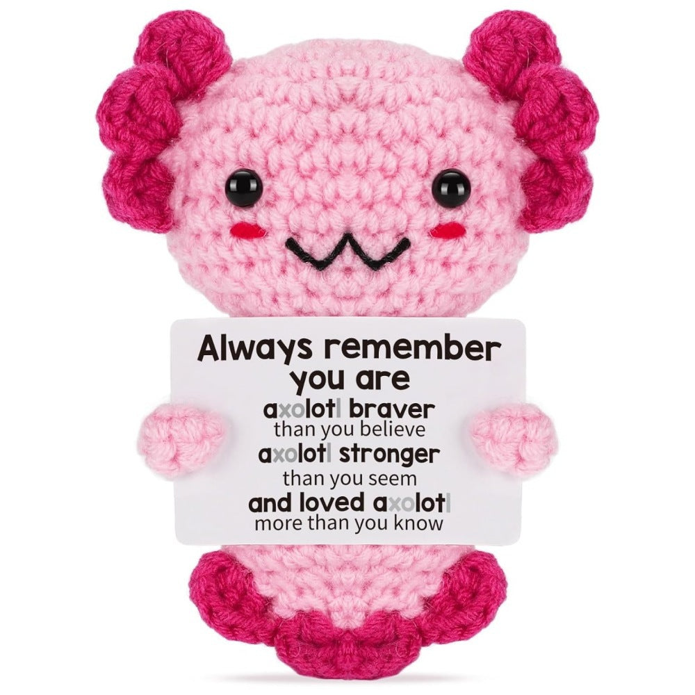 Handmade Crochet Axolotl Plush Positive Message Gift
