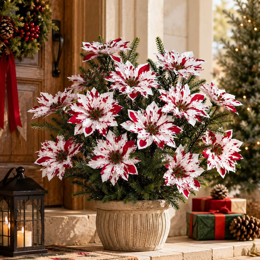 Artificial Poinsettia Christmas Flower Arrangement with Pine Berry Accents