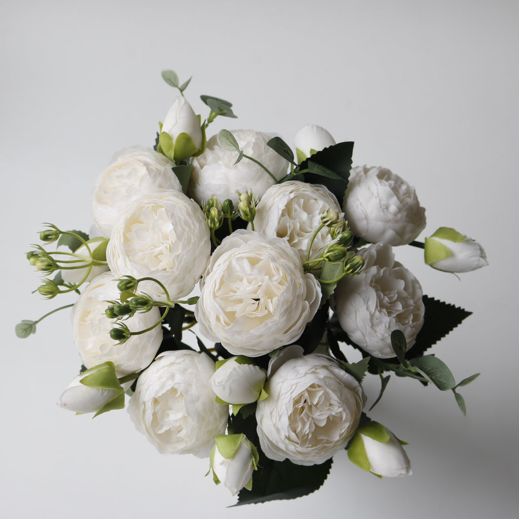 Valentine 5-Head Faux Peony Rose Floral Bouquet Decor