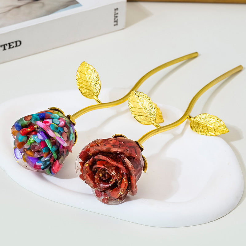 Crystal Stone Resin Flower Stem Decor with Metal Branch