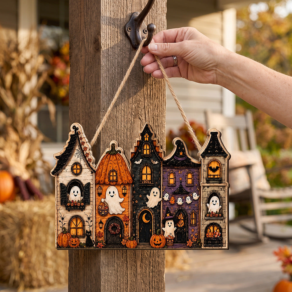 Halloween Haunted House Wooden Hanging Wall Decor