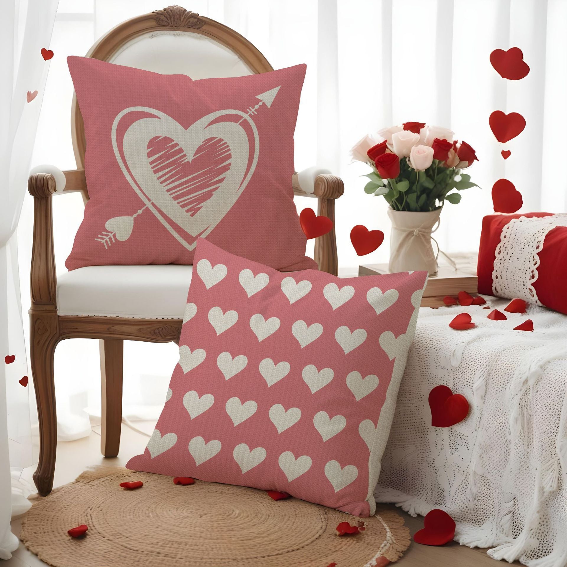 Pink Heart Valentine Pillow Covers Set Cute Love Decor