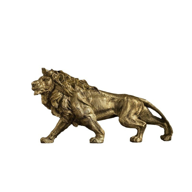 Gold Lion Statue Resin Sculpture for Home and Office Decor