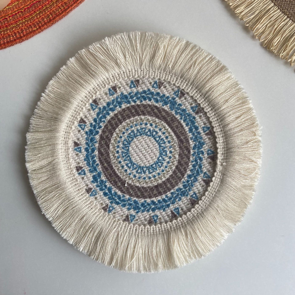 Boho Pattern Round Decorative Drink Coaster Set with Tassels
