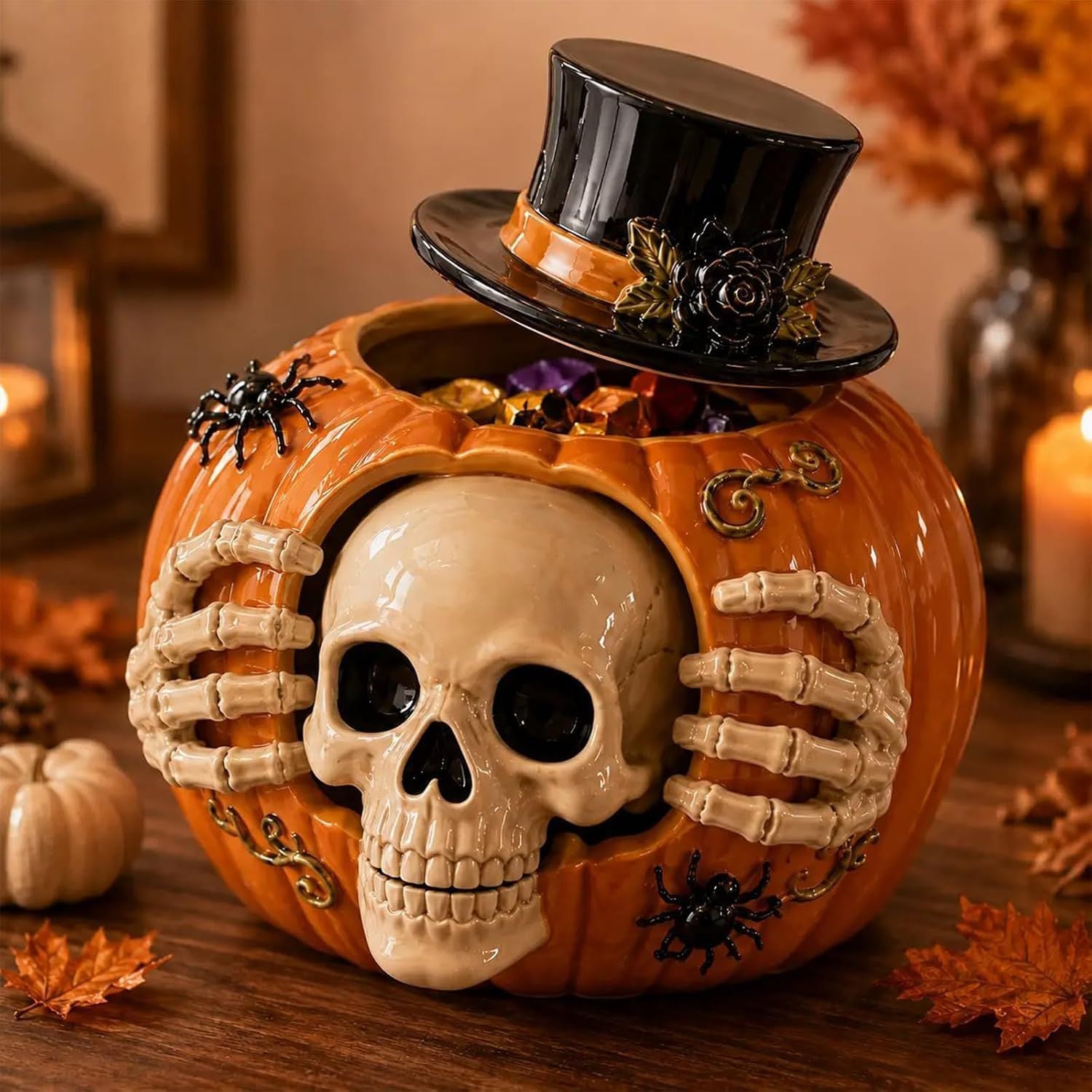 Halloween Pumpkin Skull Candy Jar Resin Home Decor