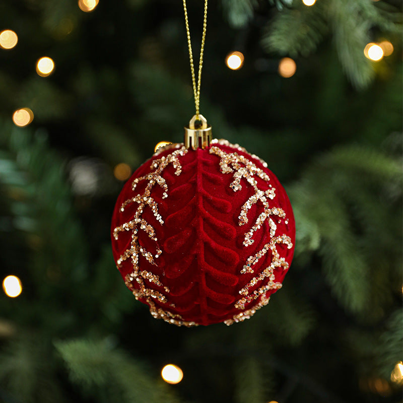 Burgundy Velvet Glitter Ball Christmas Tree Ornaments