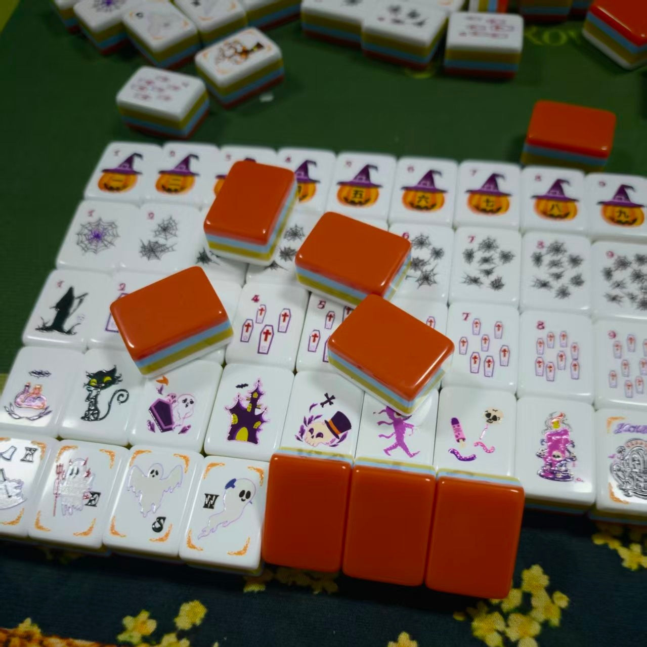 Orange Halloween Mahjong Set Acrylic Game Tiles