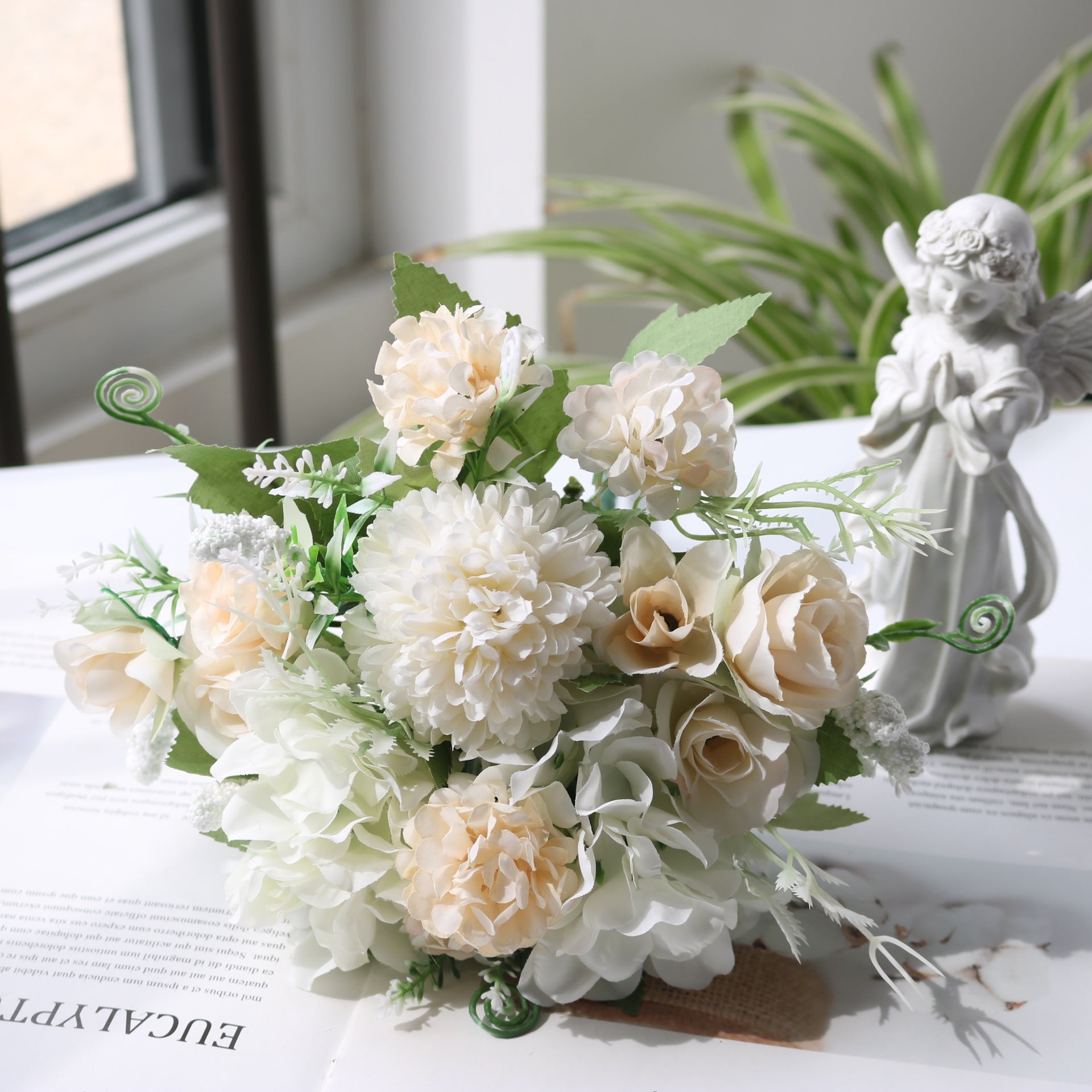 Valentine 7-Stem Nordic Faux Rose Allium Bouquet Decor