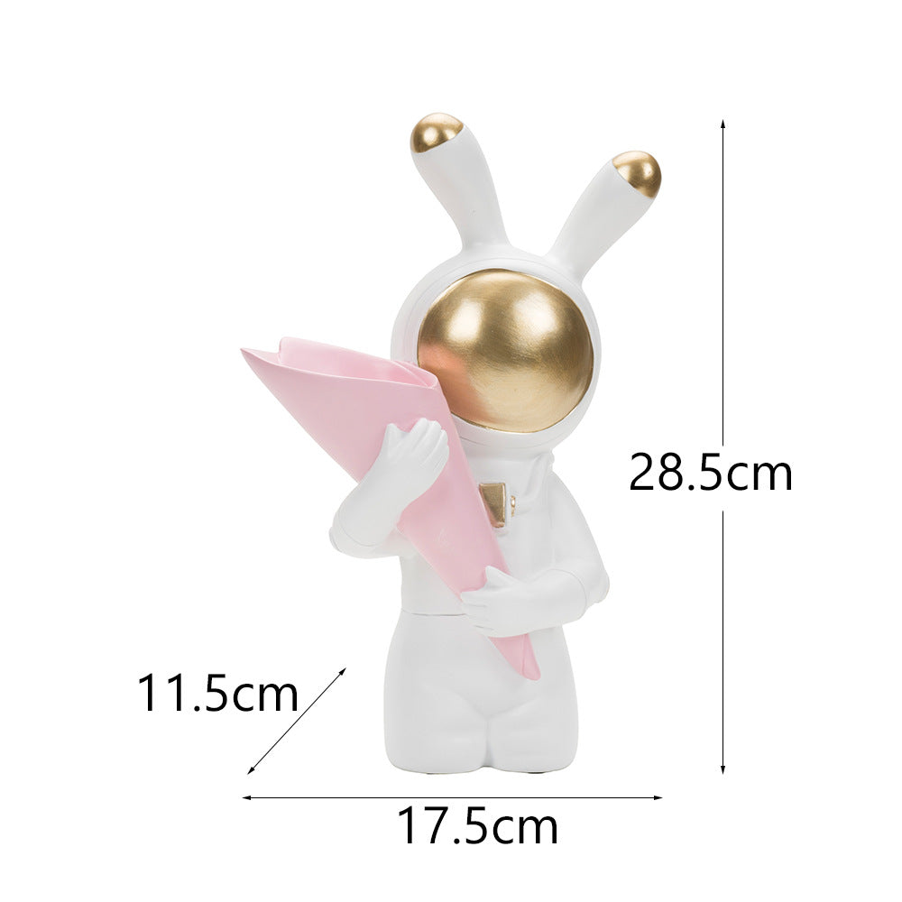Astronaut Bunny Table Decor Storage Wine Holder Cute Gift