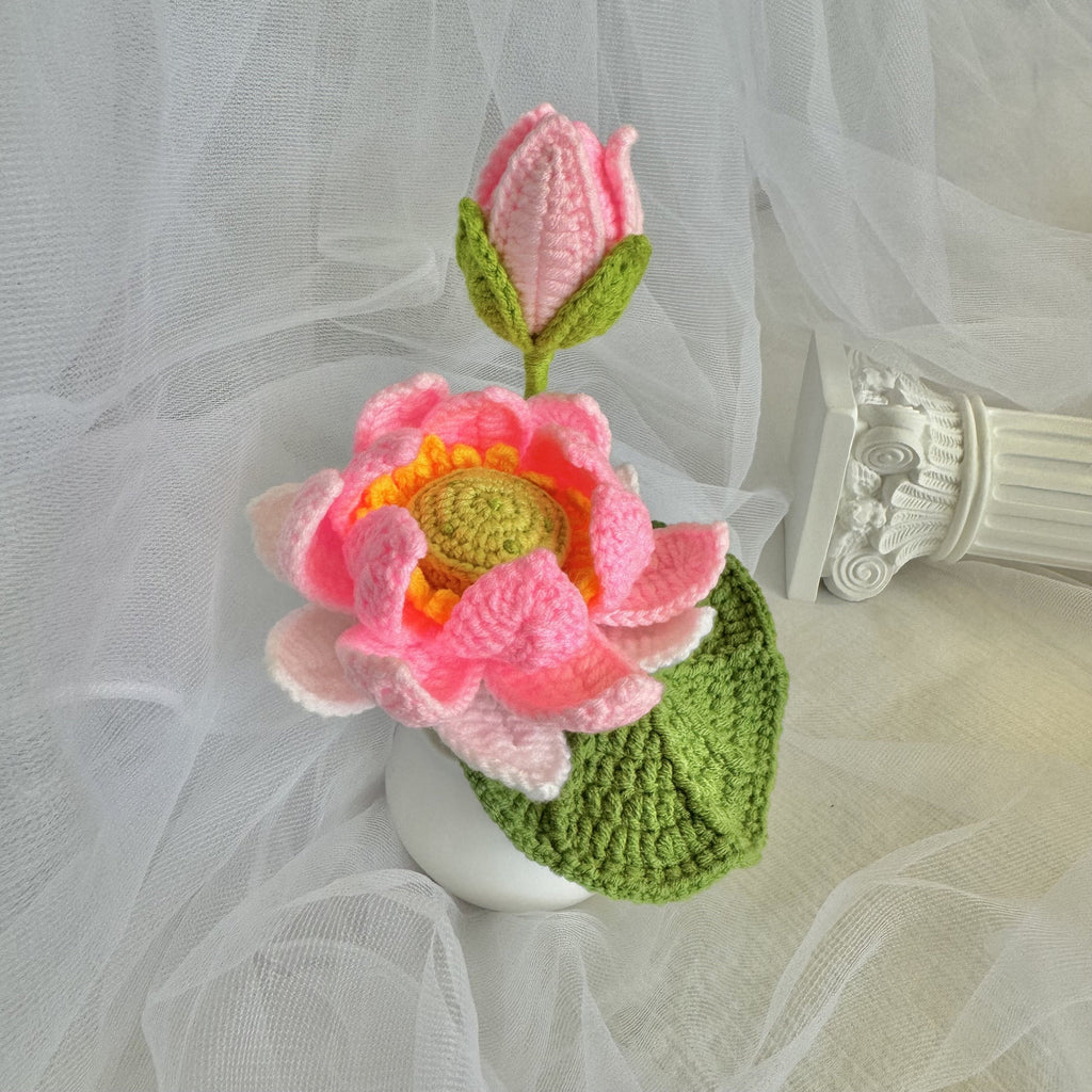 Crochet Lotus Flower Potted Plant Handmade Table Decor