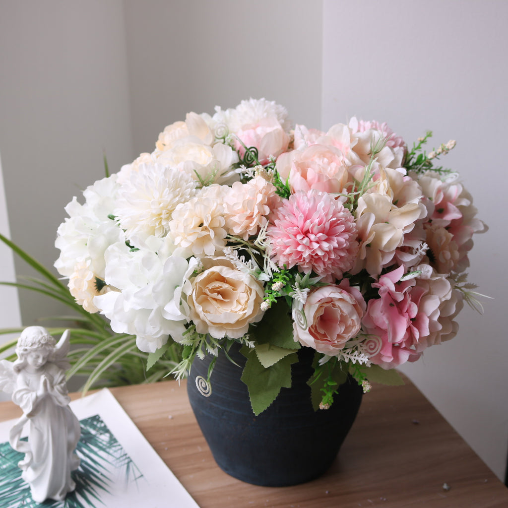 Valentine 7-Head Nordic Faux Peony Hydrangea Bouquet
