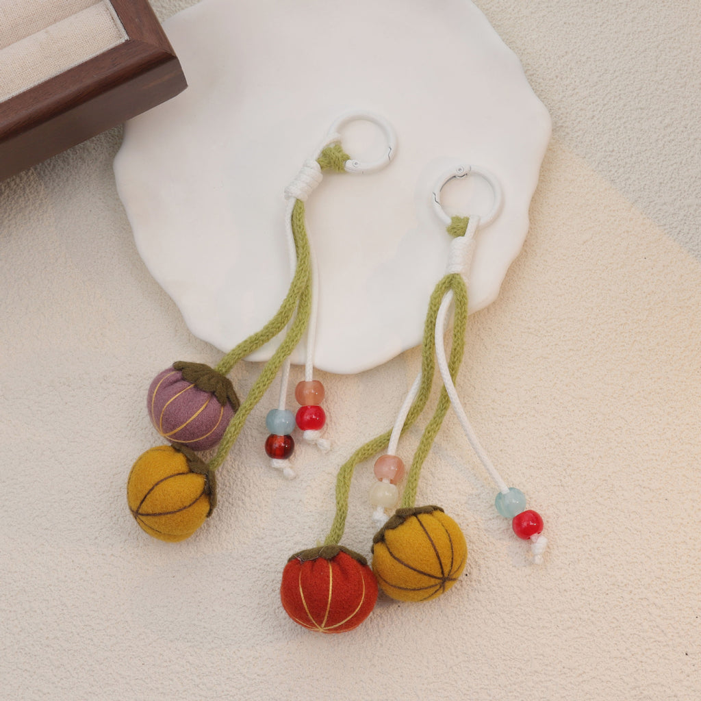Pumpkin Plush Keychain Bag Charm with Beaded Hanging Design