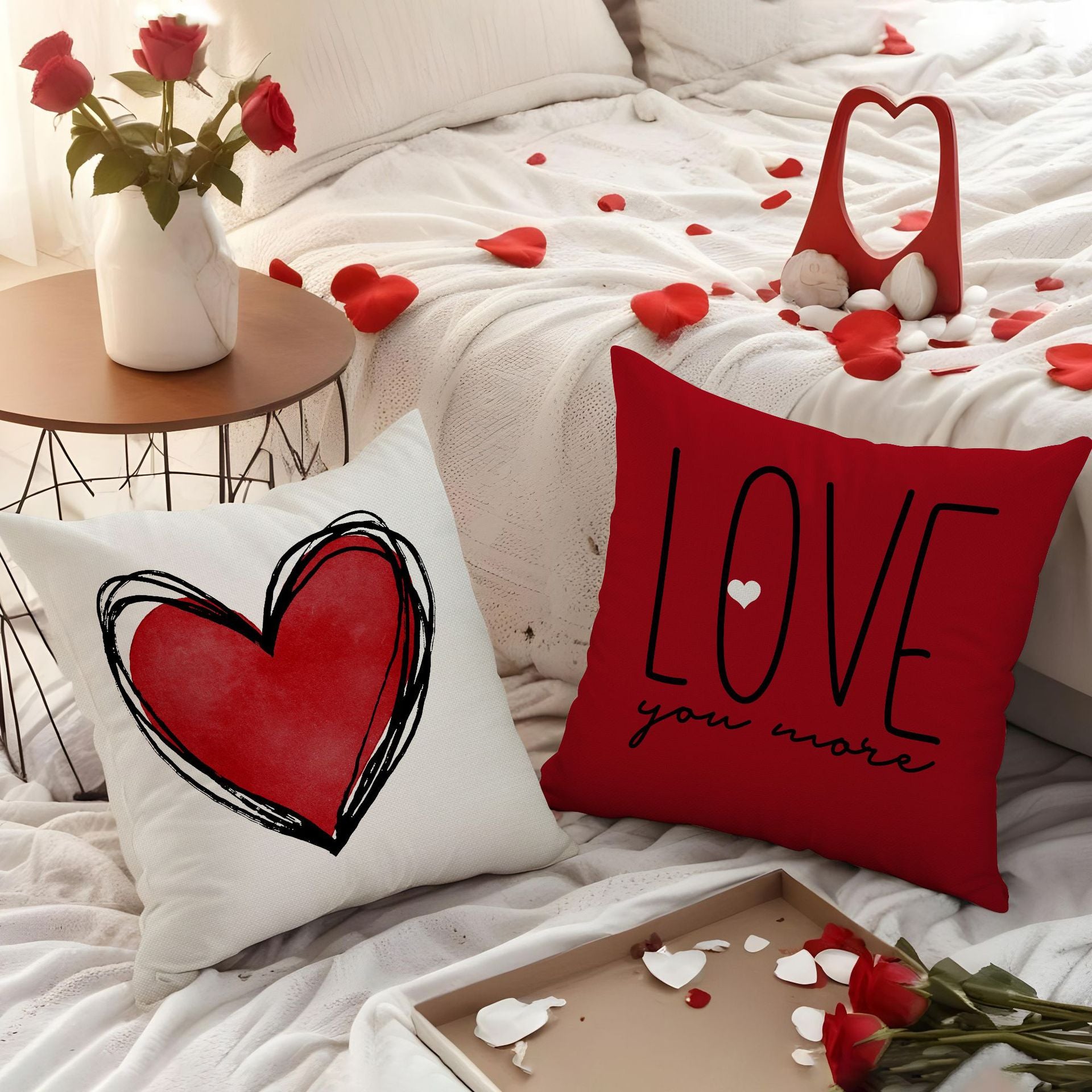 Valentine Red Heart Pillow Covers Romantic Letter Sofa Decor