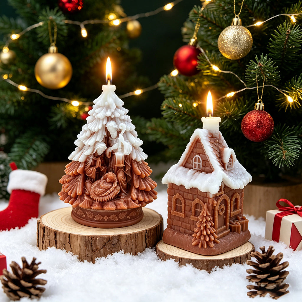 Christmas Tree Candle Holiday Decor Winter Village Tabletop Accent