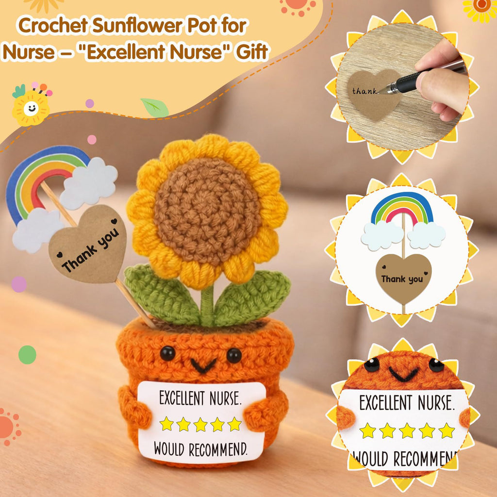 Crochet Sunflower Pot Plush Gift Positive Decor Toy