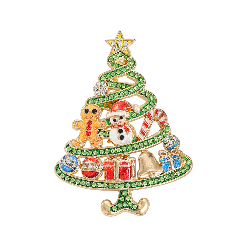 Christmas Tree Gingerbread Man Rhinestone Brooch Pin Holiday Jewelry