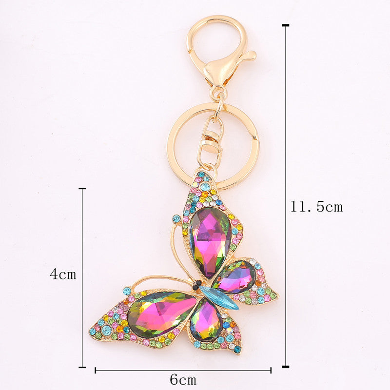 Rhinestone Butterfly Keychain Gold Alloy Bag & Car Charm