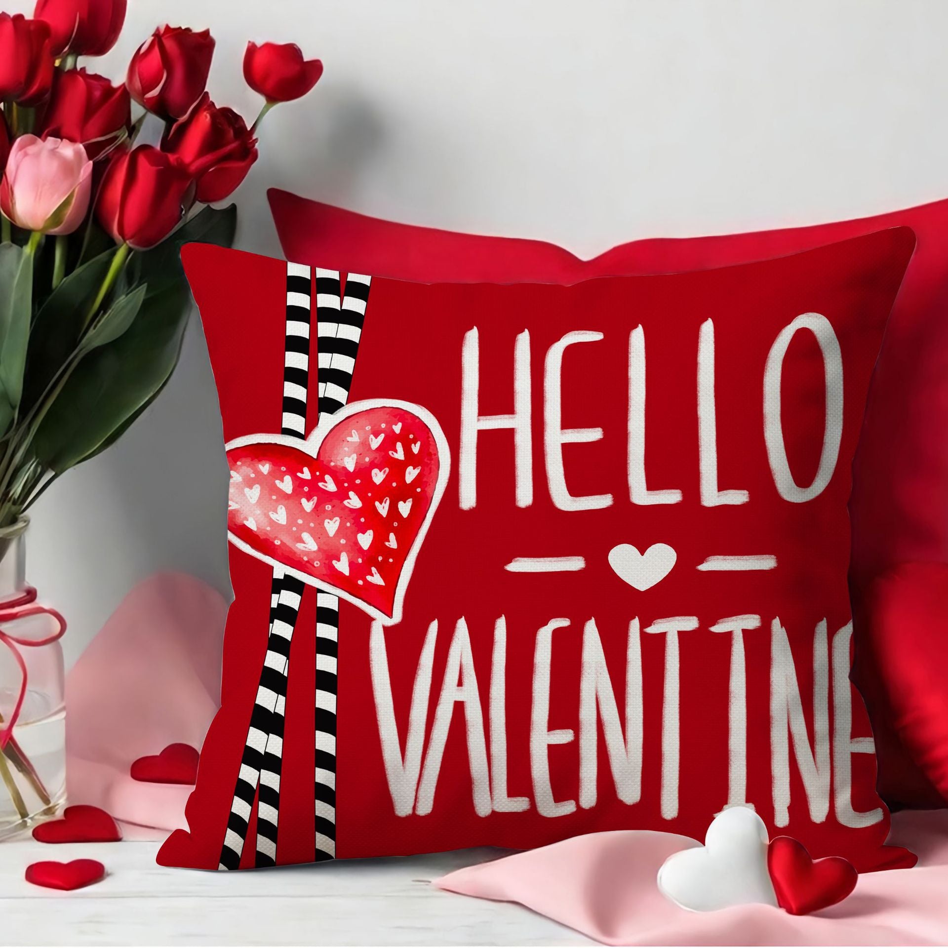 Valentine Heart Pillow Covers Love Theme Letter Print Decor