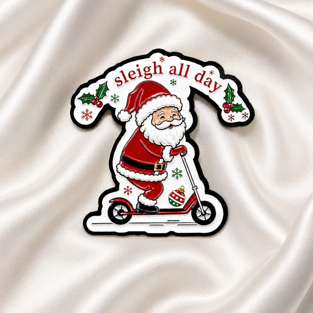 Santa Scooter Enamel Pin Christmas Holiday