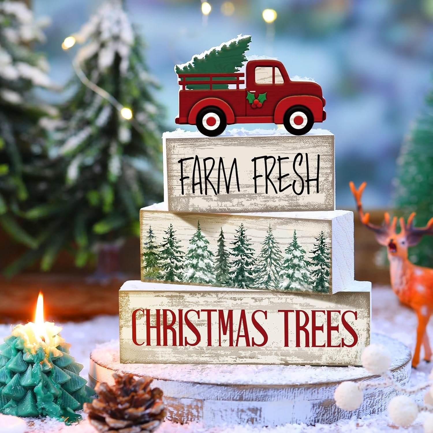 Christmas Tiered Tray Decor PVC Holiday Tabletop Ornament