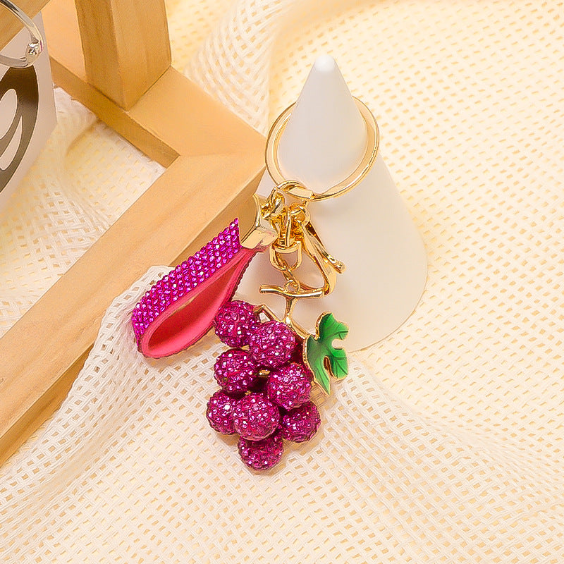 Crystal Grape Keychain with Leather Strap Sparkling Charm