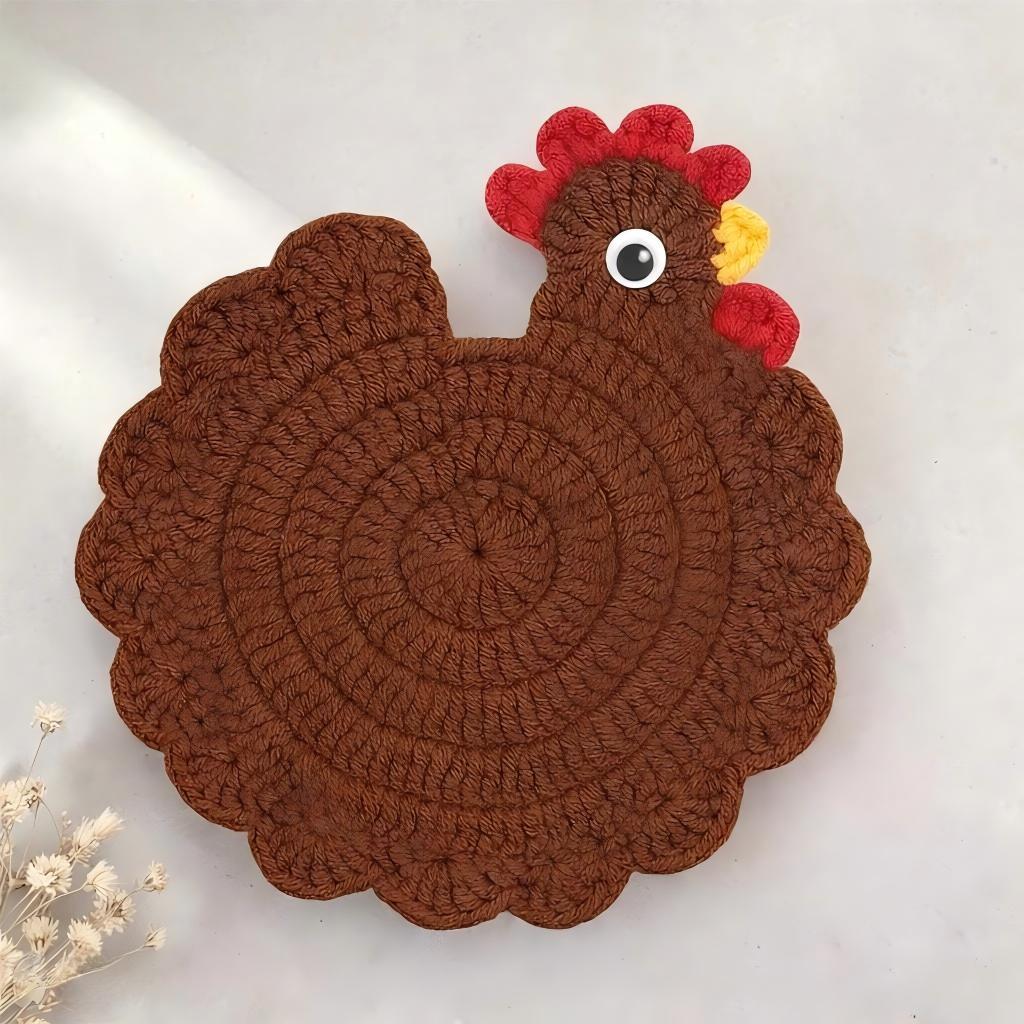 Handmade Crochet Chicken Coaster Placemat Table Decor