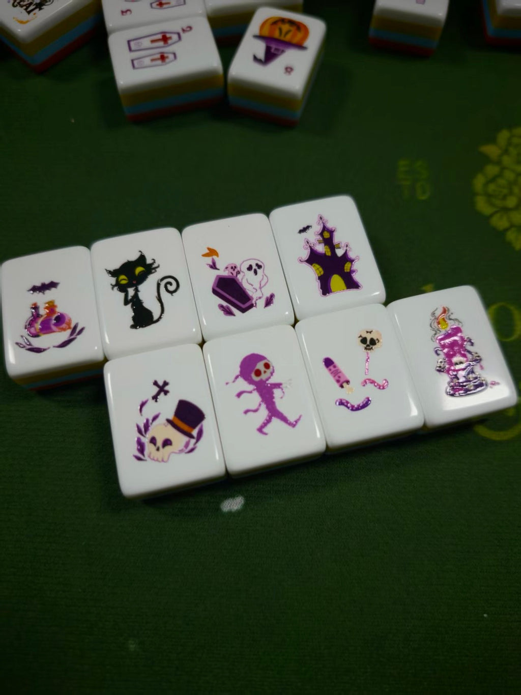 Orange Halloween Mahjong Set Acrylic Game Tiles