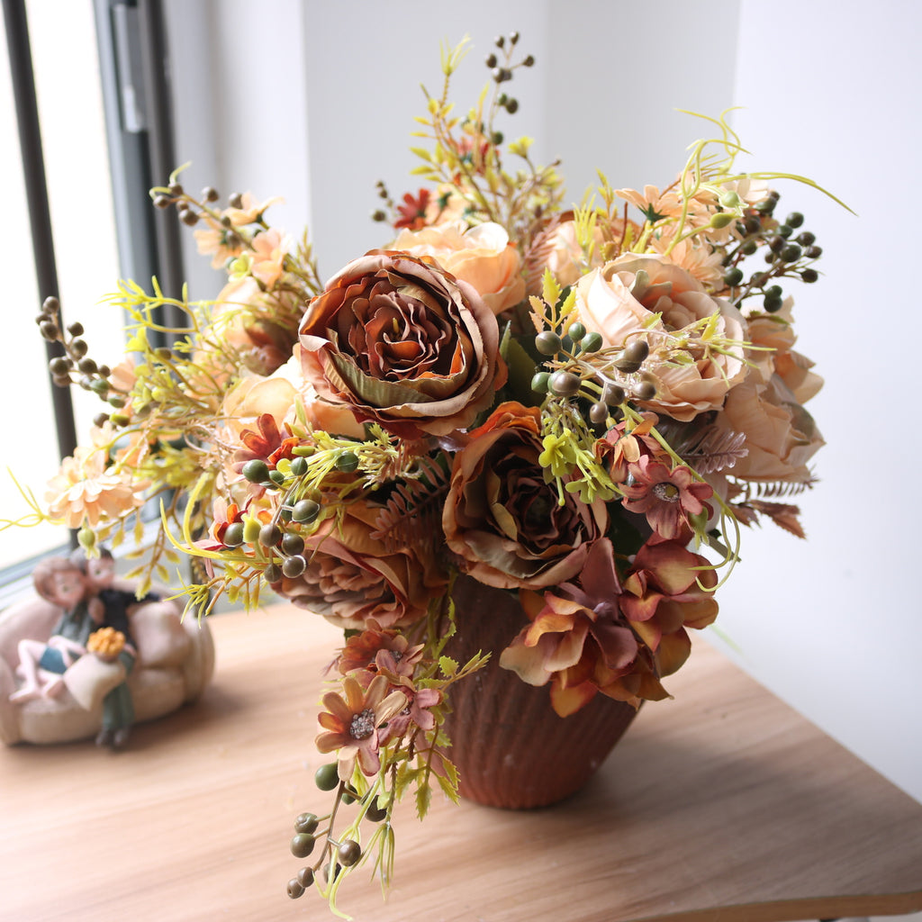 Valentine Faux Rose Daisy Hydrangea Floral Arrangement