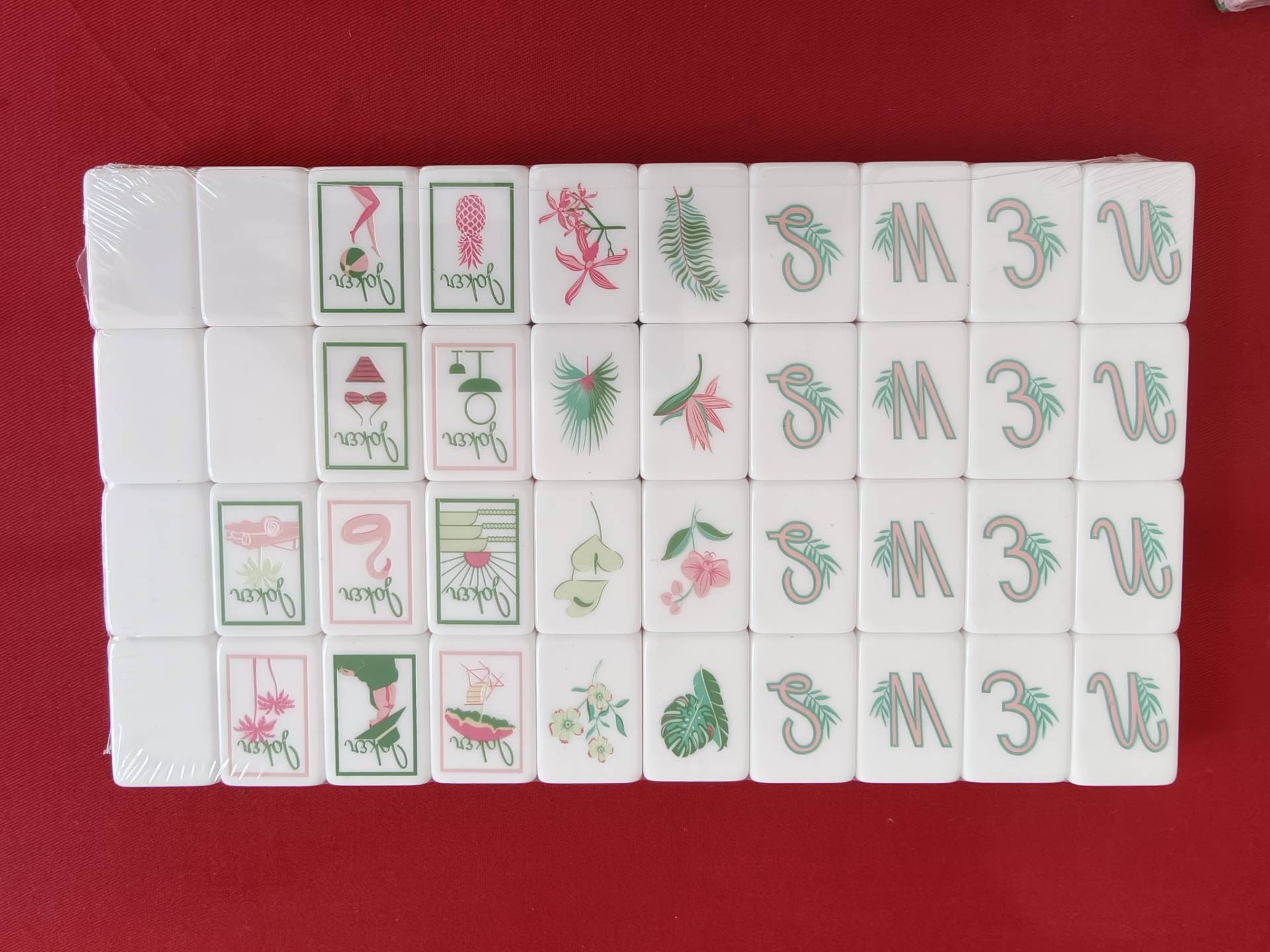 Green Acrylic Mahjong Set Classic Game Tiles